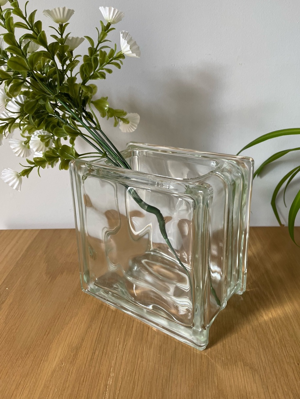 Vintage MCM Lumix Nevada Glass Block Vase Brutalist 1960s